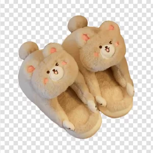 Cute Kawaii Slippers Teddy Bear Adorable Footwear PNG Transparent Fluffy and Cute Design