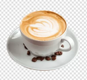 Hot Espresso with Brown Coffee Seeds PNG Transparent Aromatic Steaming Cup Freshly Brewed