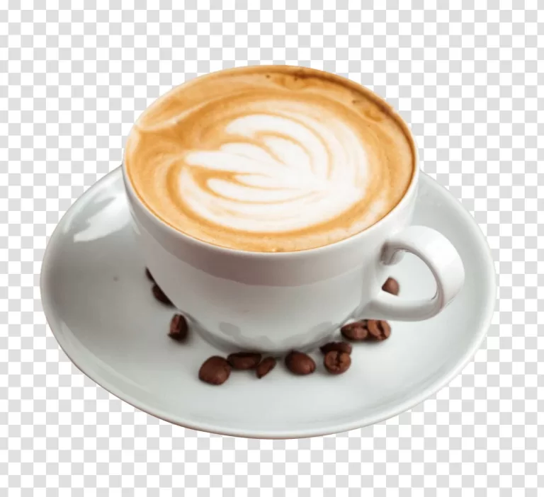 Hot Espresso with Brown Coffee Seeds PNG Transparent Aromatic Steaming Cup Freshly Brewed