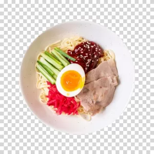 Naengmyeon, traditional Korean cold noodle, dish, transparent PNG image Naengmyeon traditional Korean cold noodle dish transparent PNG image