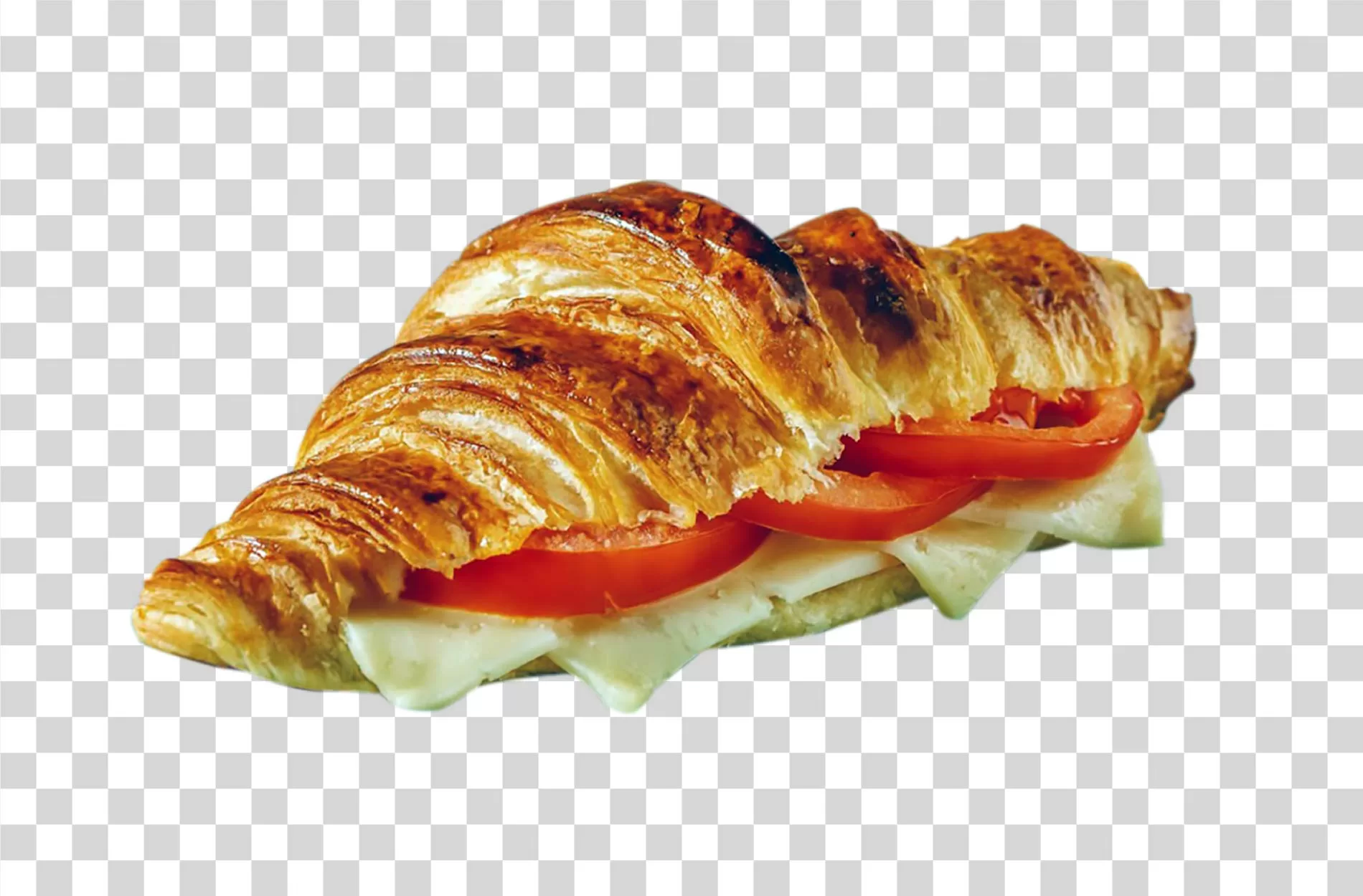 Toasted croissant with cheese & tomato transparent PNG image