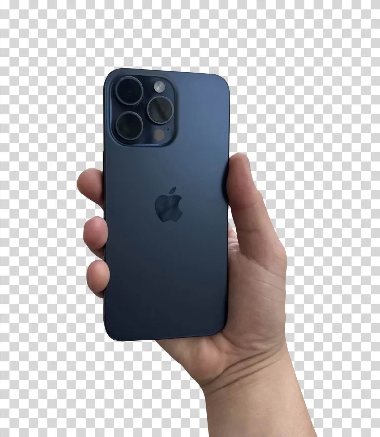 Hand holding iPhone 15 pro max smartphone transparent PNG image