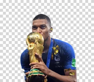 Kylian Mbappe kissing the World Cup French national team transparent PNG image
