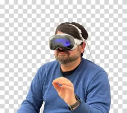 Man wearing Apple Vision Pro VR headset transparent PNG image
