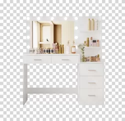 Vanity furniture mirror grooming dressing table transparent PNG image