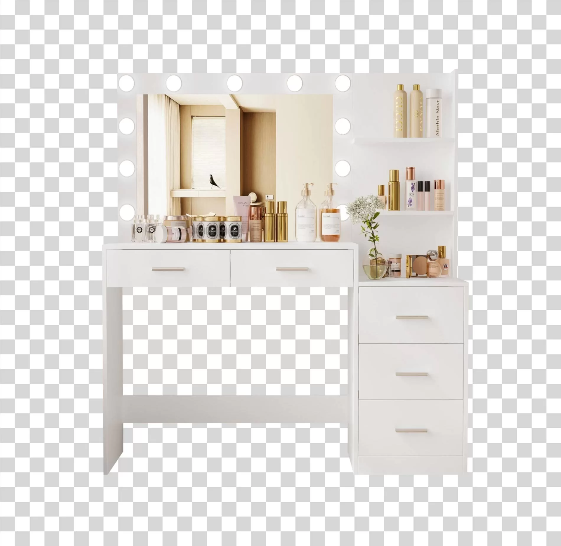Vanity furniture mirror grooming dressing table transparent PNG image