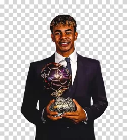 Lamine Yamal Holding the Ballon dOr Transparent