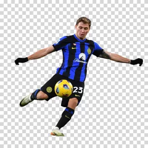 Nicolo Barella, Inter Milan Midfielder, Shooting the Ball, Italian Footballer, Transparent PNG Nicolo Barella Inter Milan Midfielder Shooting the Ball PNG