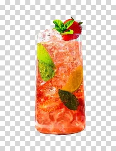 Strawberry Mojito Cool Summer Cocktail Mint and Lime Drink Transparent