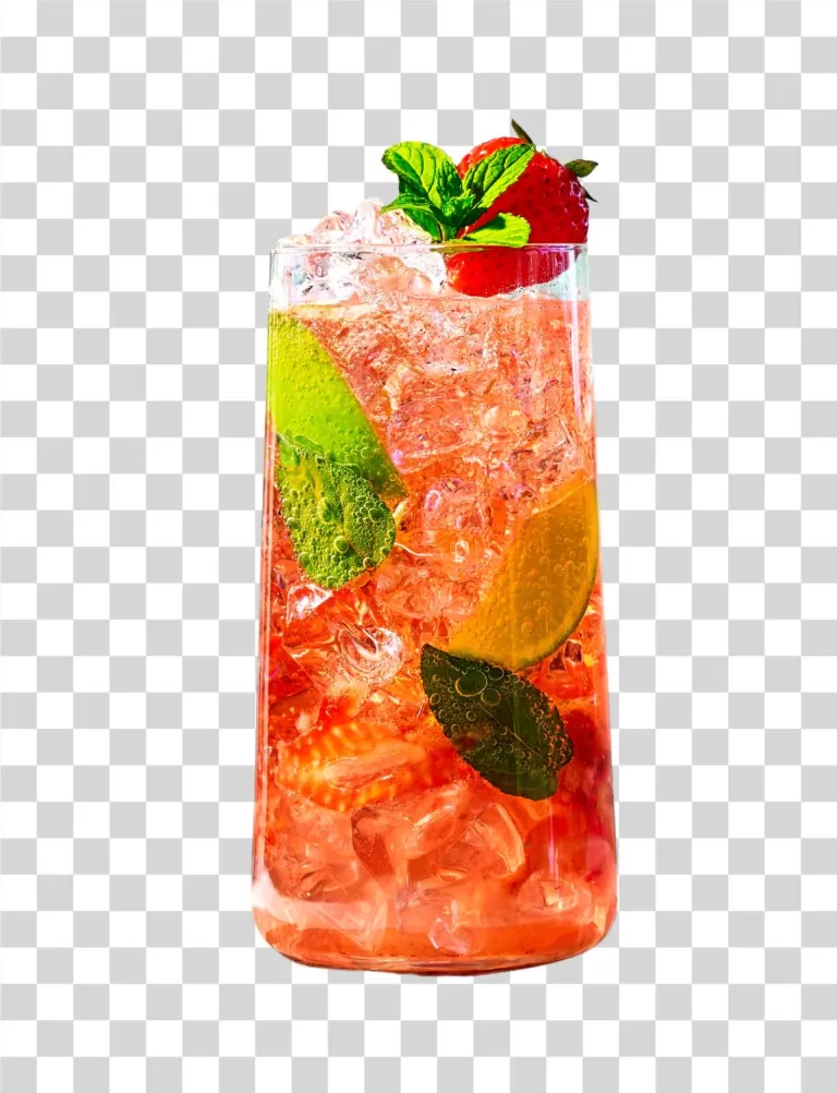 Strawberry Mojito Cool Summer Cocktail Mint and Lime Drink Transparent