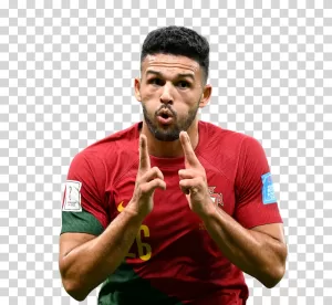 Goncalo Ramos Celebration Pose in Portugal Uniform Transparent