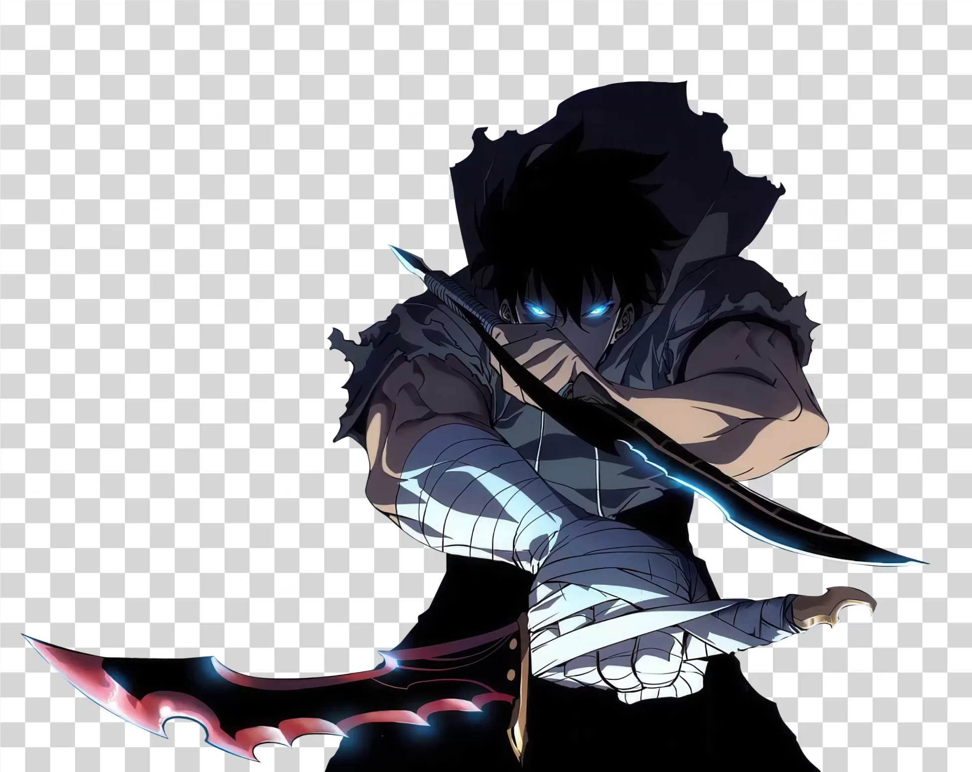 Sung Jin-Woo Solo Leveling Character Holding Knives Transparent