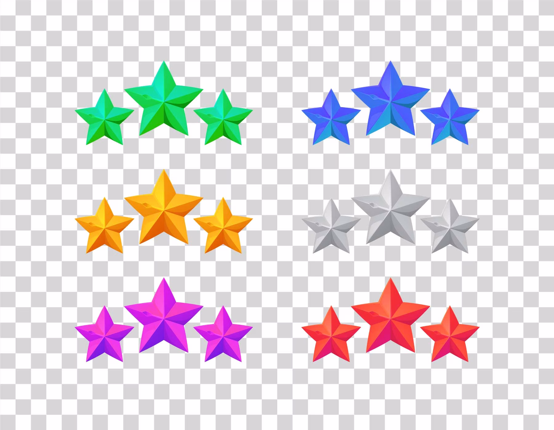3 Stars Game UI Rating Icons Level PNG