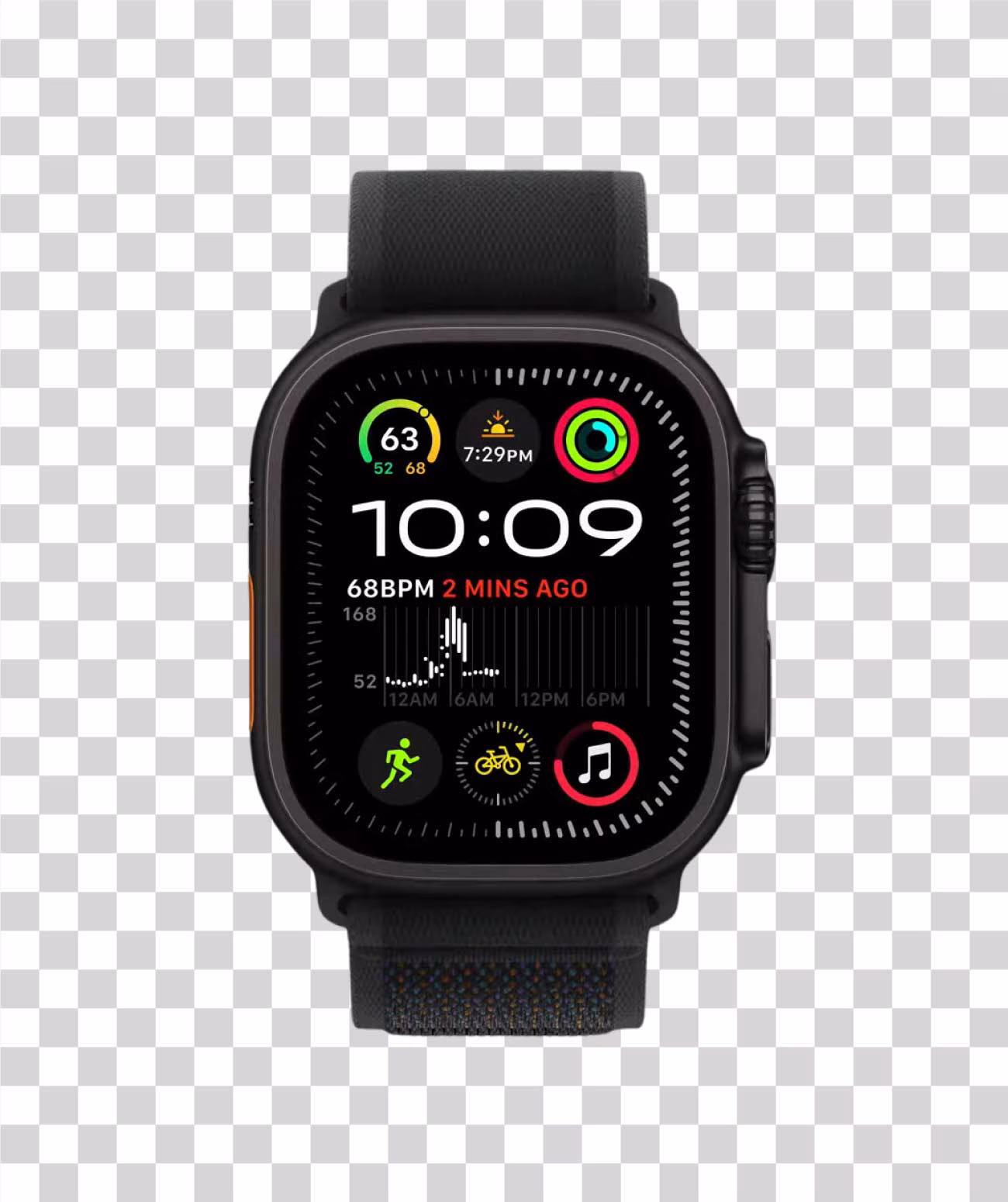 Apple Watch Ultra 2 Black Rugged Smartwatch PNG Image