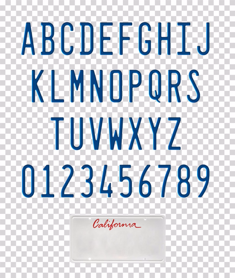 California License Plate All Letters and Numbers PNG Transparent