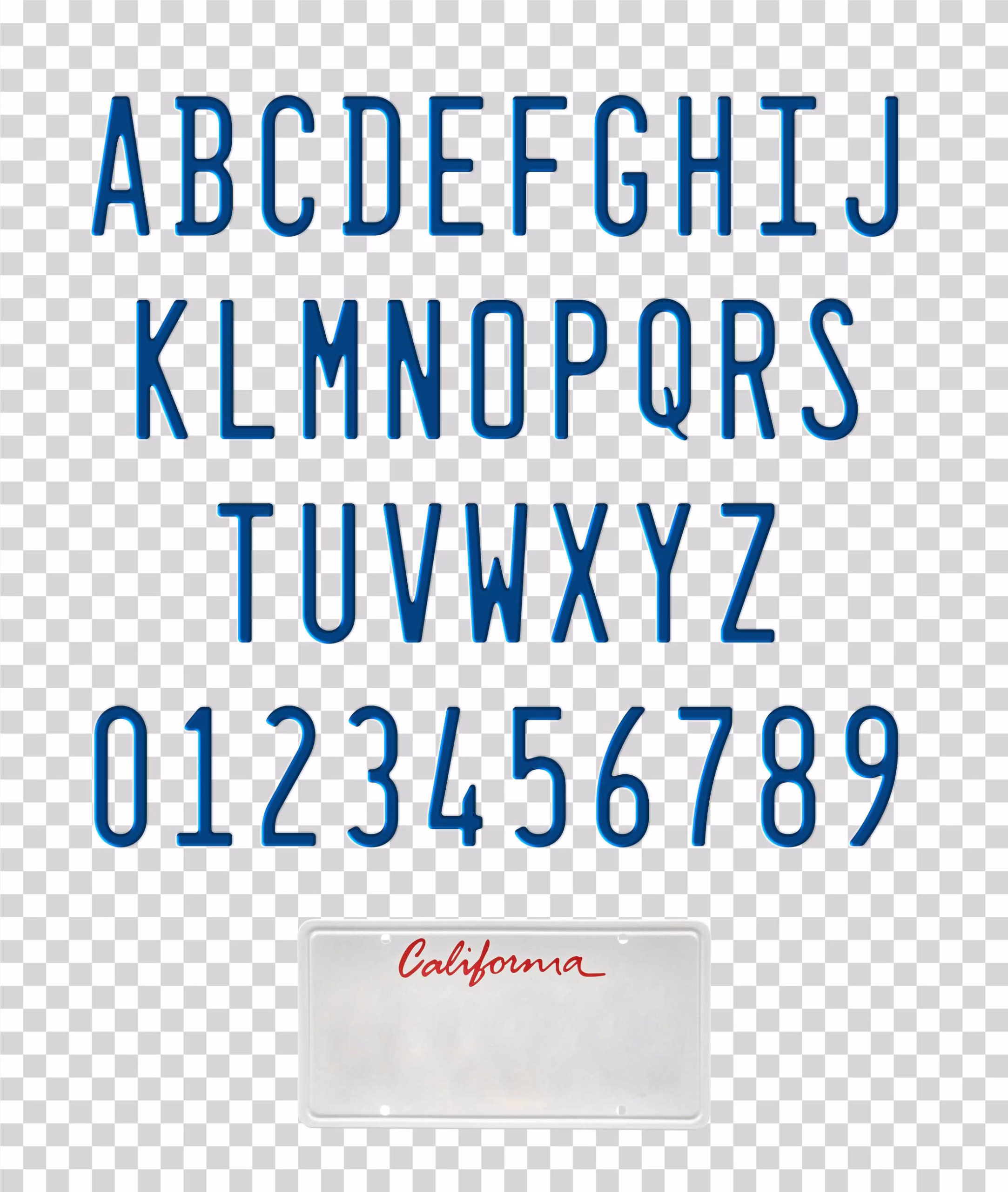 California License Plate All Letters and Numbers PNG Transparent