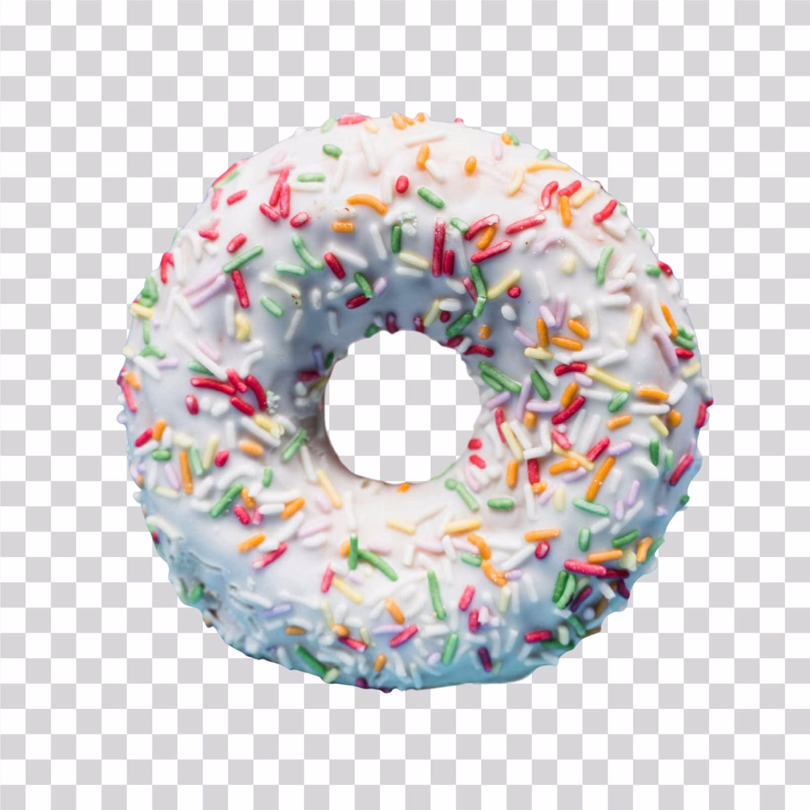 White Donut with Frosting and Sprinkles Transparent