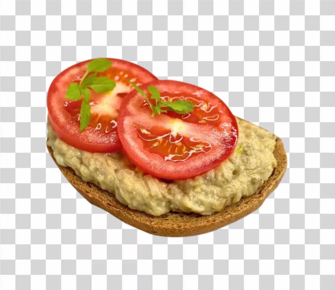 Piece of Bread Topped with Romanian Eggplant Salad PNG