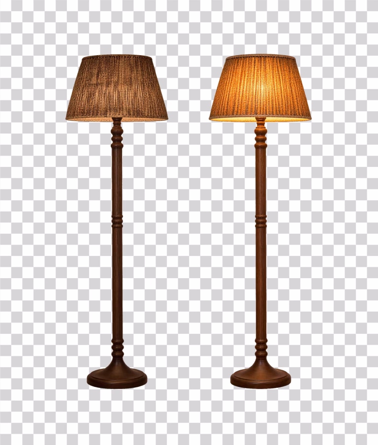 Floor Lamp two cases, unlit and illuminated with a warm glow