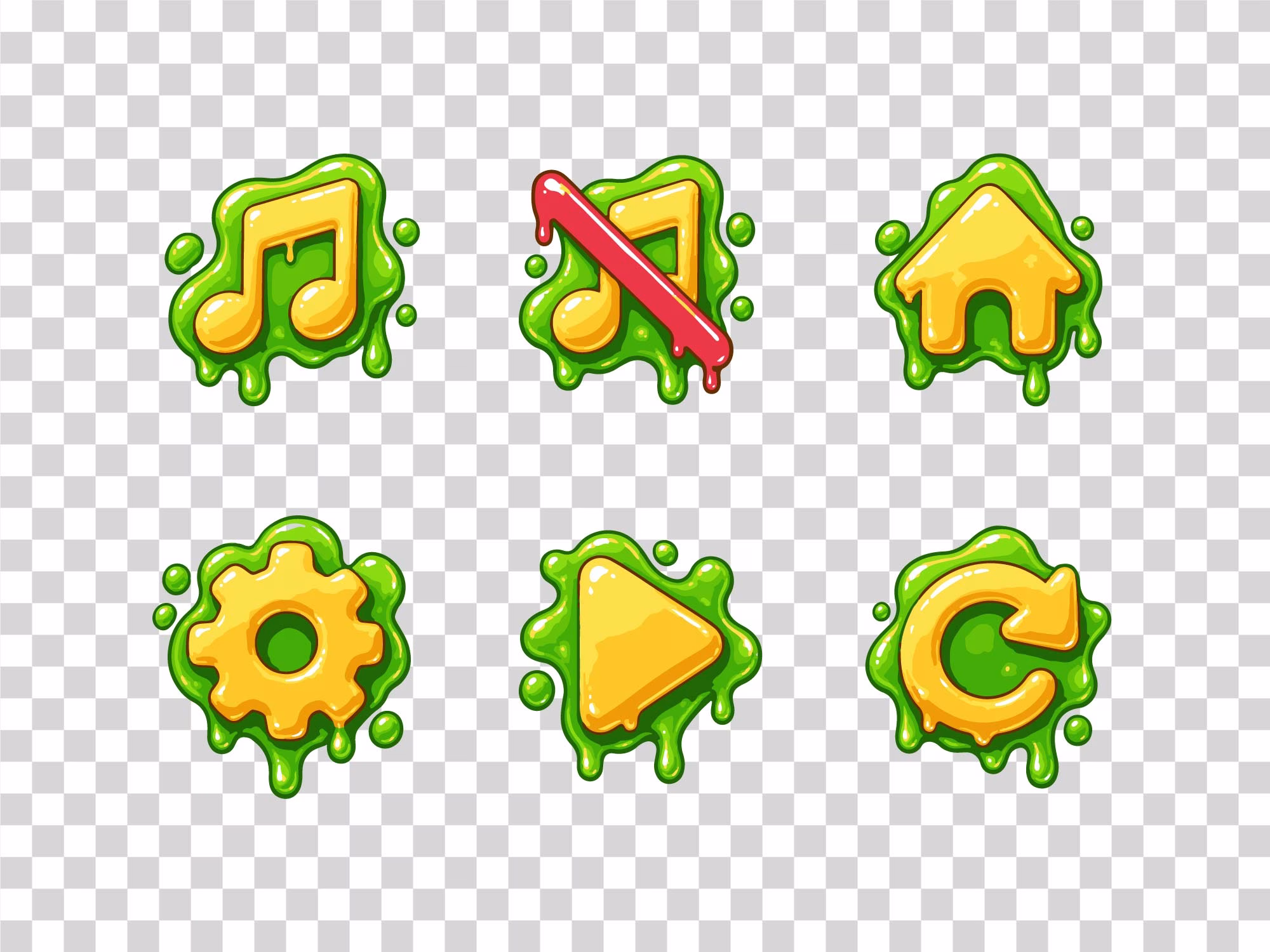Slimy Game UI Icons for Music Home Settings Play and Replay